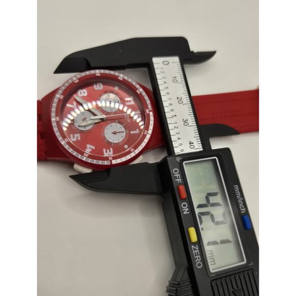 Swatch Spremuta Chronograph Red Dial Red Silicone 42mm Unisex Watch SUSR403. - Picture 4 of 12